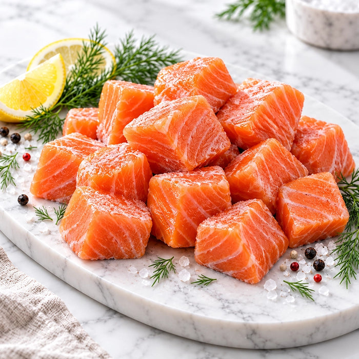 Salmon Cubes Raw Frozen